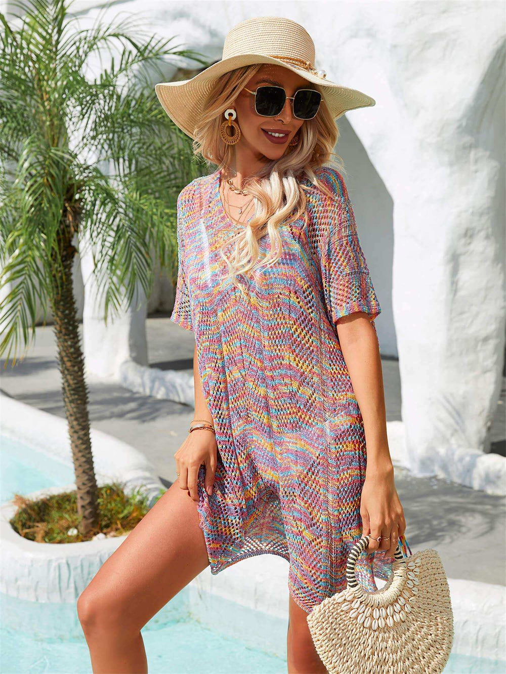 Multicolored Openwork Tassel Slit Cover-Up - Trendsi - Flyclothing LLC