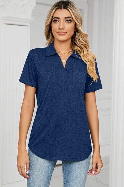 Johnny Collar Short Sleeve Blouse - Trendsi - Flyclothing LLC