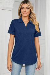 Johnny Collar Short Sleeve Blouse - Trendsi - Flyclothing LLC