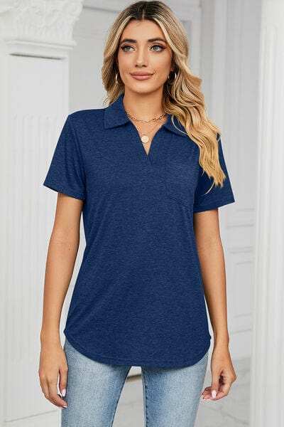 Johnny Collar Short Sleeve Blouse - Trendsi - Flyclothing LLC