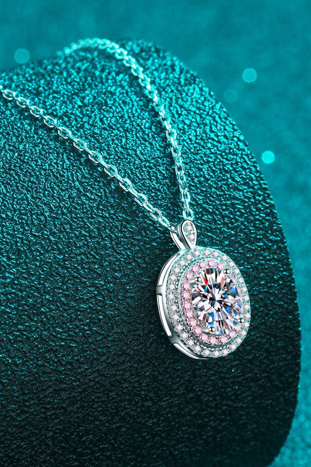 925 Sterling Silver Rhodium-Plated 1 Carat Moissanite Pendant Necklace - Trendsi - Flyclothing LLC