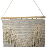 Handwoven Boho Wall Hanging, Blue Grey with Cream Fringe - Asha Handicrafts