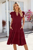 Ruched Notched Cap Sleeve Dress - Trendsi - Flyclothing LLC