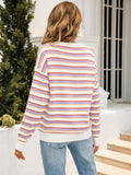 Striped Drop Shoulder Knit Top - Trendsi