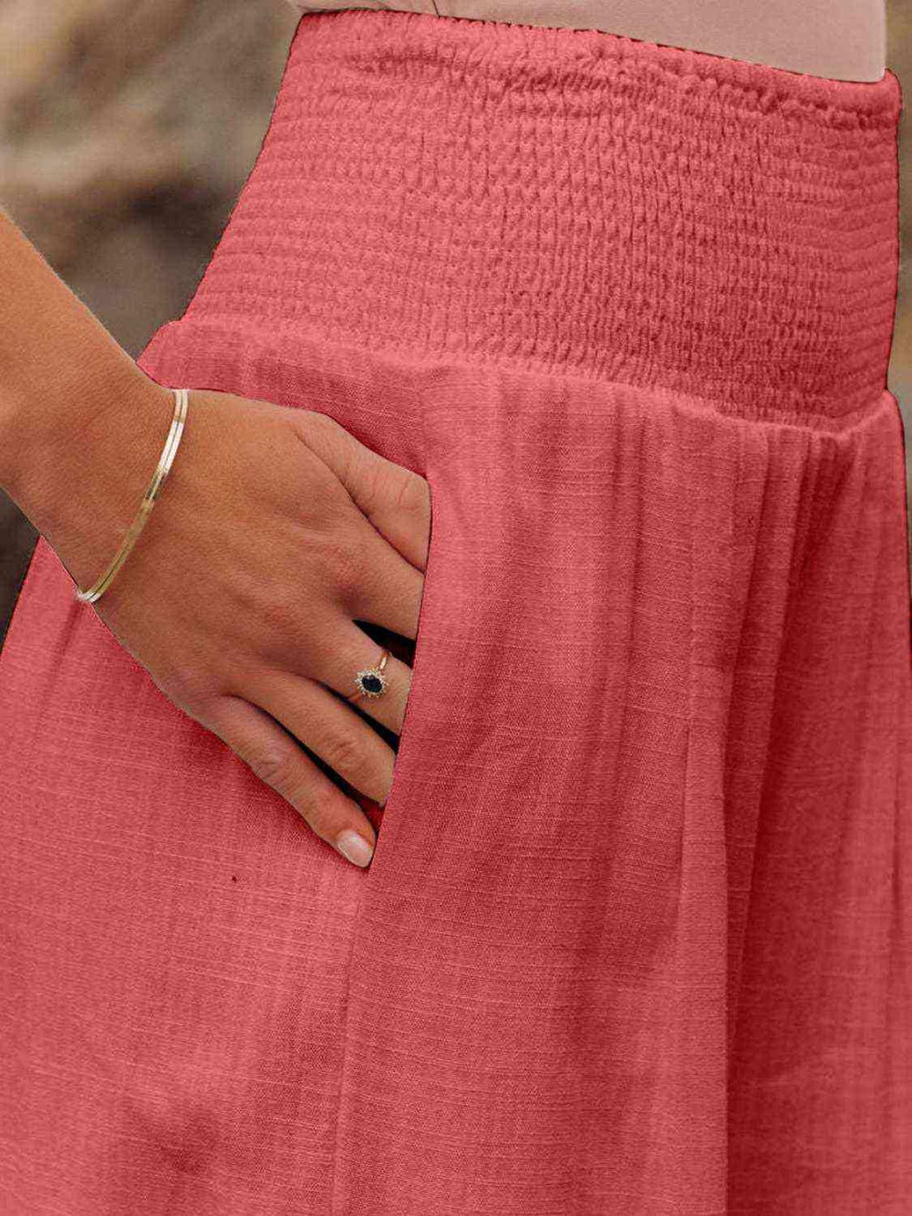 Full Size Smocked Waist Wide Leg Pants - Trendsi - Flyclothing LLC