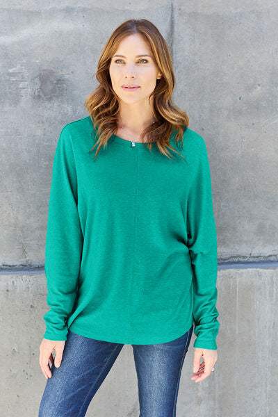 Double Take Full Size Round Neck Long Sleeve T-Shirt - Trendsi - Flyclothing LLC