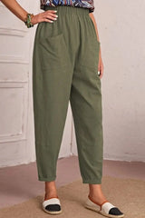 Elastic Waist Pocket Tapered Pants - Trendsi - Flyclothing LLC