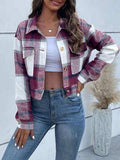 Plaid Button Up Drop Shoulder Cropped Jacket - Trendsi - Flyclothing LLC