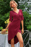 Flare Sleeve Surplice Tulip Hem Dress - Trendsi