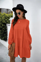Balloon Sleeve Keyhole Tiered Dress - Trendsi - Flyclothing LLC