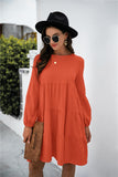Balloon Sleeve Keyhole Tiered Dress - Trendsi