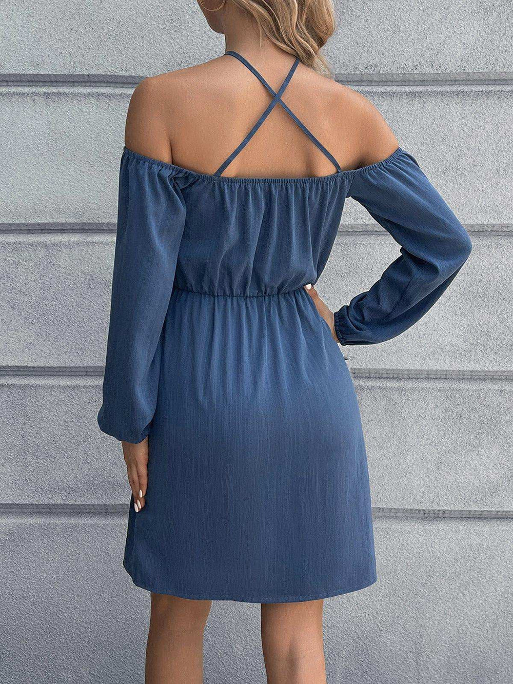 Cold-Shoulder Crisscross Mini Dress - Trendsi - Flyclothing LLC