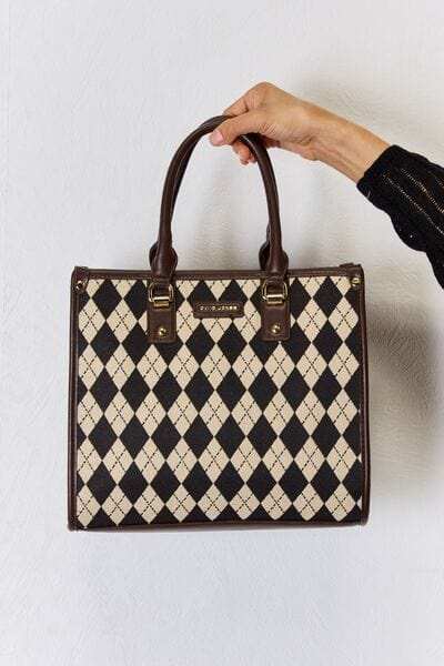 David Jones Argyle Pattern PU Leather Handbag - Trendsi - Flyclothing LLC
