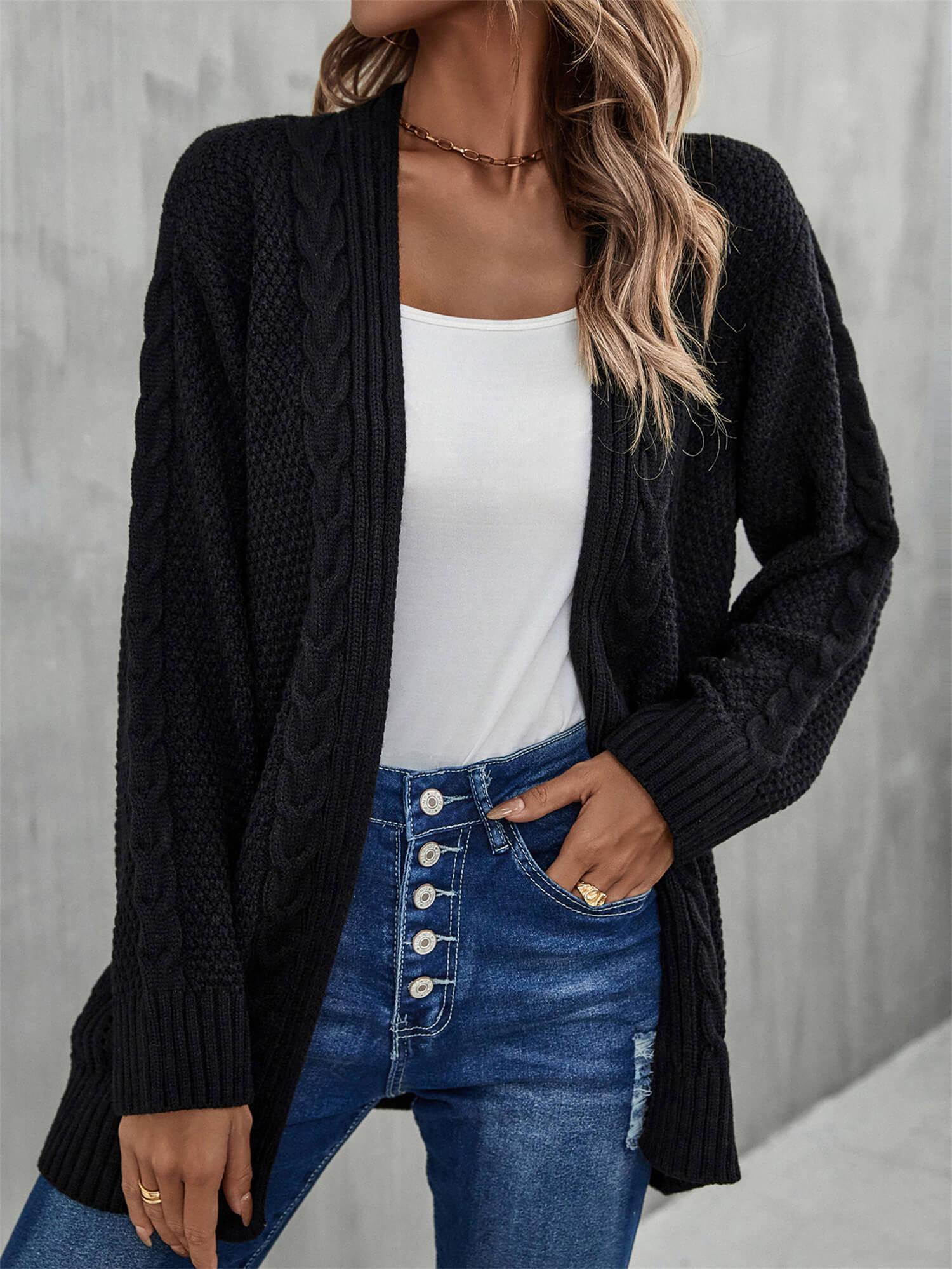Warm Fall Mixed Knit Open Front Longline Cardigan - Flyclothing LLC