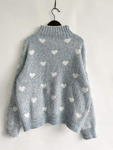 Heart Heathered Turtleneck Drop Shoulder Sweater - Trendsi - Flyclothing LLC