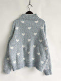 Heart Heathered Turtleneck Drop Shoulder Sweater - Trendsi - Flyclothing LLC