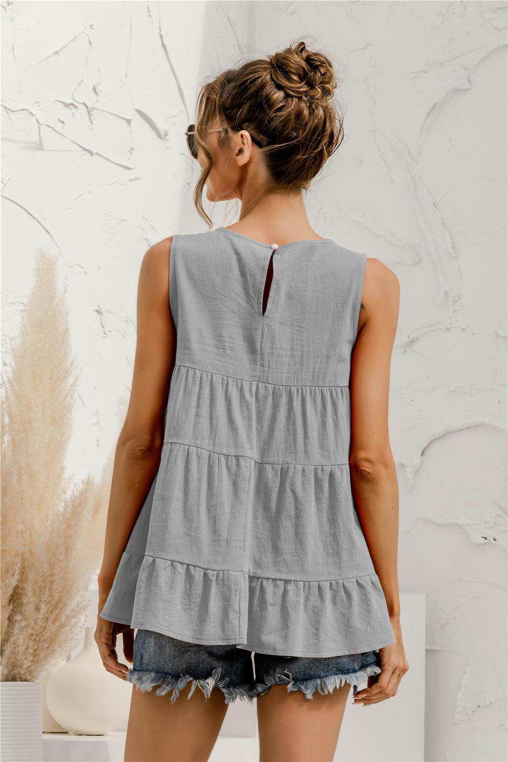 Round Neck Tiered Tank - Trendsi - Flyclothing LLC