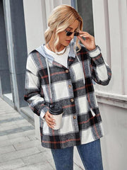 Plaid Hooded Jacket with Pockets - Trendsi