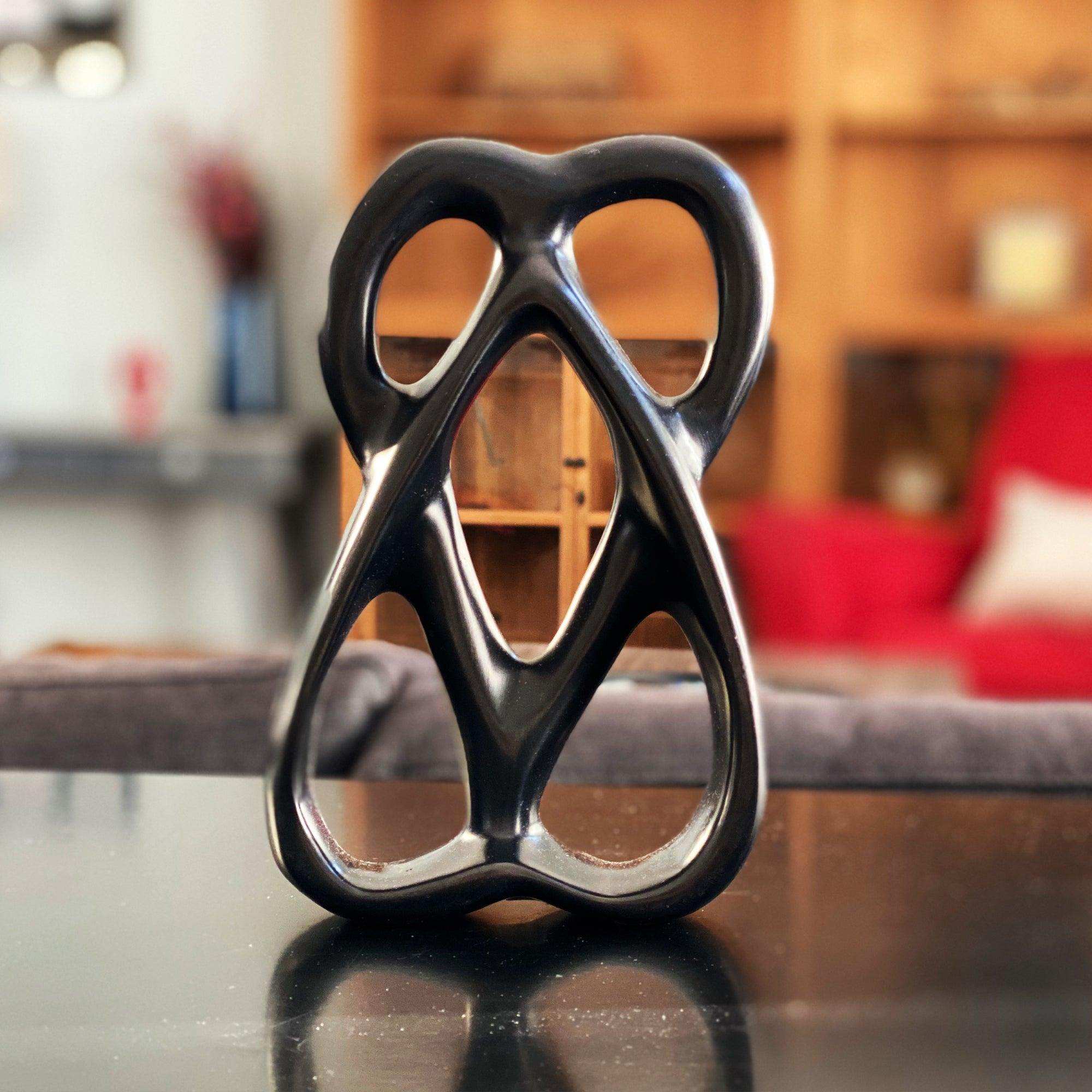 Handcrafted 8-inch Soapstone Connected Hearts Sculpture in Black - Smolart - Smolart - Flyclothing LLC