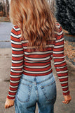 Striped Round Neck Long Sleeve Top - Trendsi - Flyclothing LLC