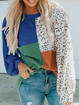 Color Block Leopard Round Neck Sweatshirt - Trendsi - Flyclothing LLC