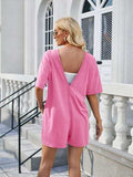 Backless Pocketed Round Neck Half Sleeve Romper - Trendsi - Flyclothing LLC