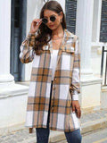 Plaid Belted Collared Neck Button Up Jacket - Trendsi - Flyclothing LLC
