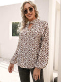 Floral Print Long Sleeve Mock Neck Blouse - Trendsi - Flyclothing LLC