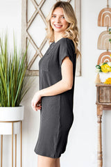 Ribbed Round Neck Short Sleeve Dress - Trendsi - Flyclothing LLC