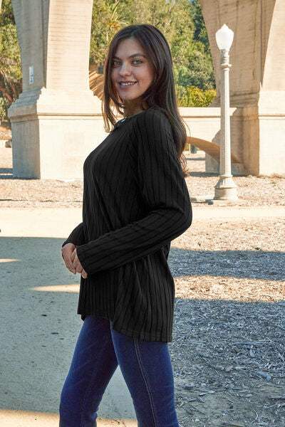 Basic Bae Full Size Ribbed Round Neck Long Sleeve Knit Top - Trendsi - Flyclothing LLC