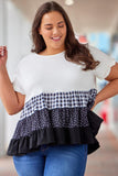 Plus Size Plaid Color Block Tiered Blouse - Trendsi