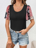 Printed Puff Sleeve Round Neck Tee - Trendsi - Flyclothing LLC