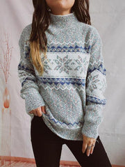 Geometric Mock Neck Dropped Shoulder Sweater - Trendsi
