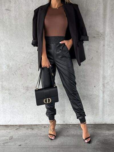 Smocked High Waist Pants with Pockets - Trendsi - Flyclothing LLC