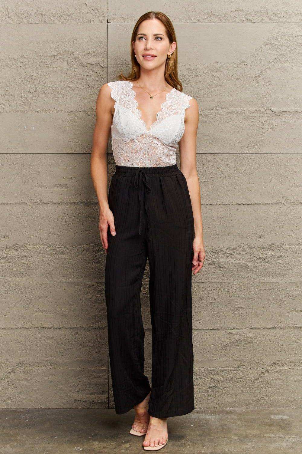 Lace Detail Plunge Neck Sleeveless Bodysuit - Trendsi - Flyclothing LLC