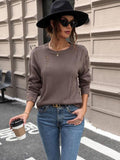 Cutout Round Neck Long Sleeve Sweater - Trendsi