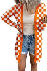Checkered Button Up Long Cardigan - Trendsi