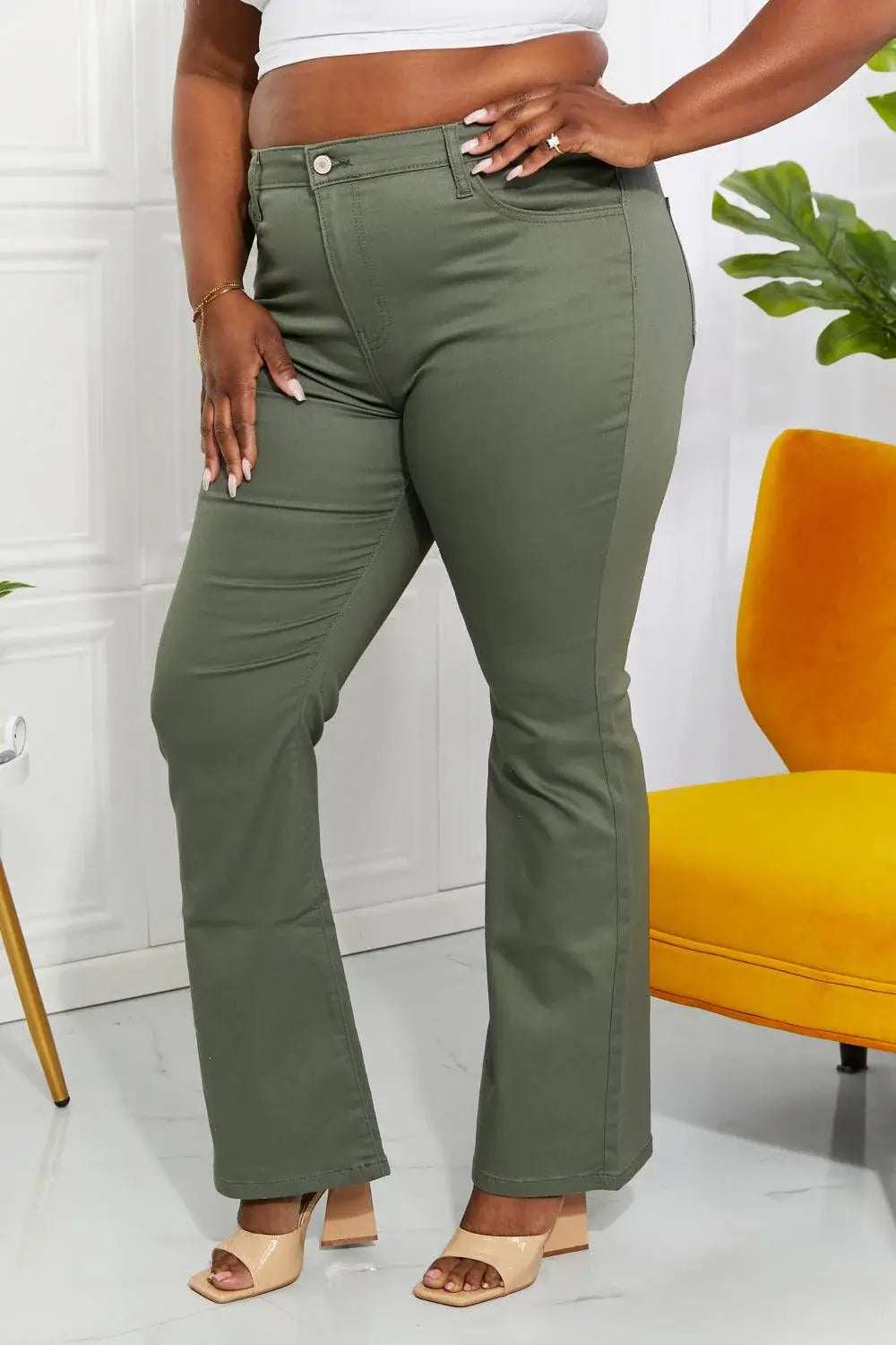Zenana Clementine Full Size High-Rise Bootcut Jeans in Olive - Trendsi - Flyclothing LLC
