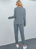 Round Neck Top and Drawstring Pants Set - Trendsi