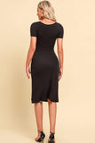 Ruched Sweetheart Neck Short Sleeve Slit Dress - Trendsi