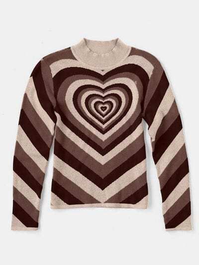 Heart Mock Neck Long Sleeve Sweater - Trendsi - Flyclothing LLC