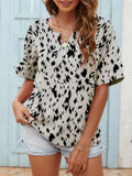 Printed Notched Neck Half Sleeve Blouse - Trendsi