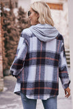 Plaid Dropped Shoulder Hooded Jacket - Trendsi - Flyclothing LLC