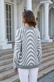 Printed Round Neck Long Sleeve Pullover Sweater - Trendsi
