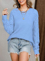 Openwork Round Neck Raglan Sleeve Sweater - Trendsi - Flyclothing LLC
