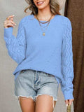 Openwork Round Neck Raglan Sleeve Sweater - Trendsi - Flyclothing LLC