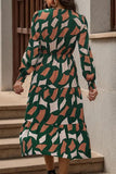 Printed Tied Pocketed Lantern Sleeve Dress - Trendsi