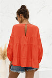 Round Neck Bubble Sleeve Tiered Blouse - Trendsi