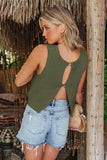 Buttoned Cutout Ribbed Trim Knit Tank - Trendsi - Flyclothing LLC