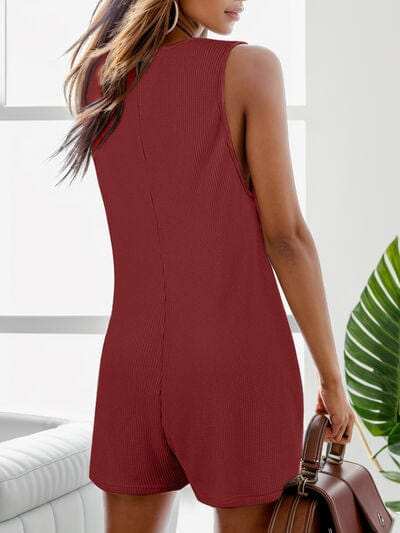 Waffle-Knit Scoop Neck Wide Strap Romper - Trendsi - Flyclothing LLC